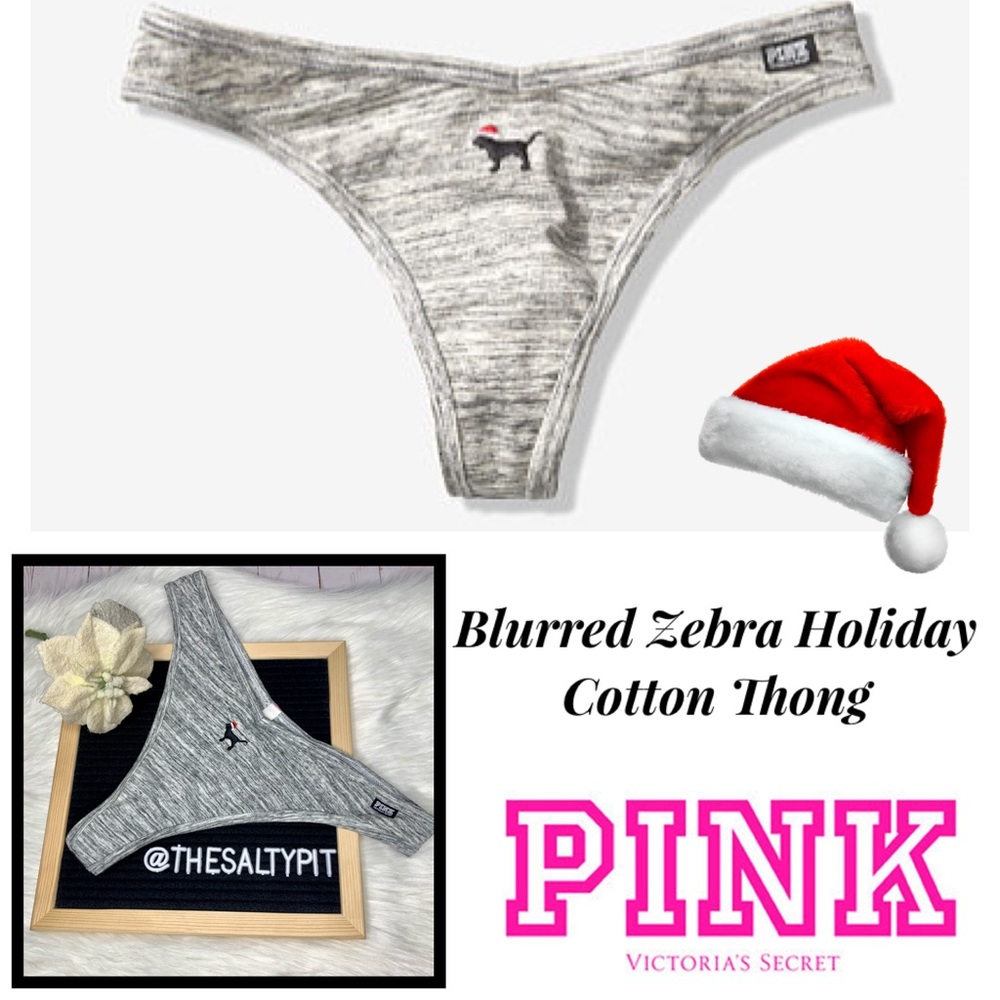 NWT VS Pink Zebra Holiday Cotton Thong, Size Large